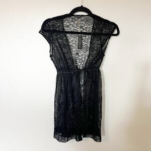 Mary Jo Bruno black lace‎ lingerie set tie top and underwear nwt